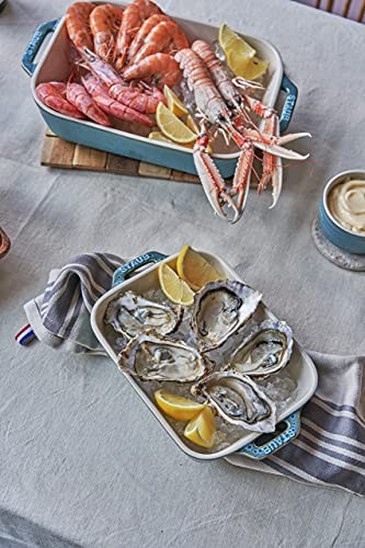 Ceramics Rectangular Casserole Dish, 2 pc Rustic Turquoise Baking Dish Set