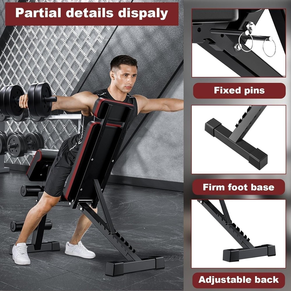 Foldable Incline/Decline Adjustable Bench with Extended Headrest & Leg Extension