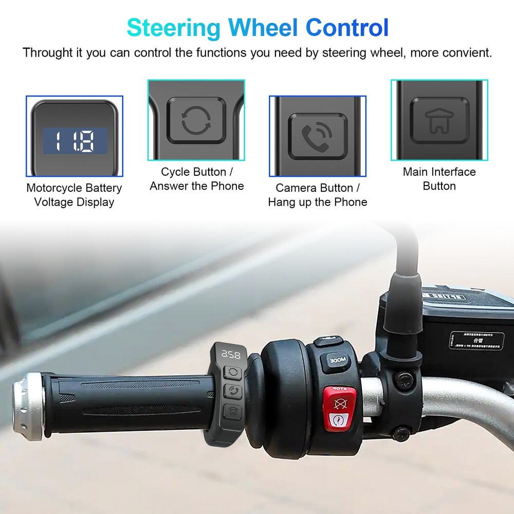 Motorcycle Wireless Carplay 5.5" Touchscreen Android Auto Dash Cam Waterproof