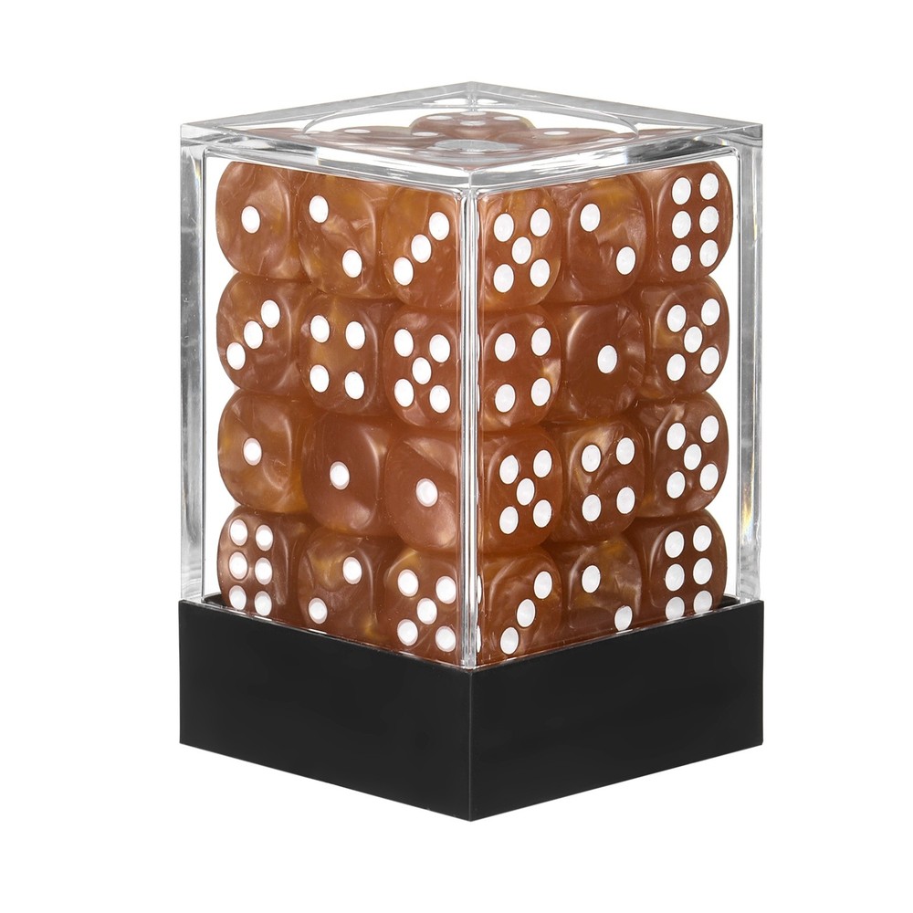 Polyhedral Dice Set 12mm Pearl Pattern Square Dice with Box, Brown