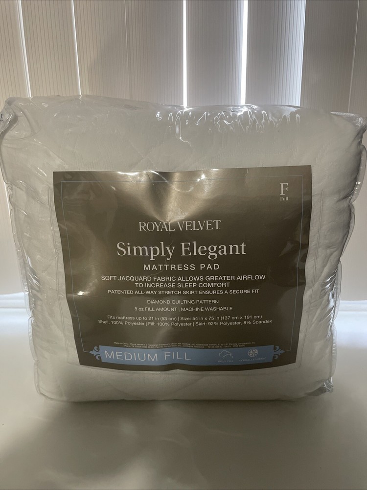 Royal Velvet Diamond Quilted Pattern Mattress Pad Medium Fill White