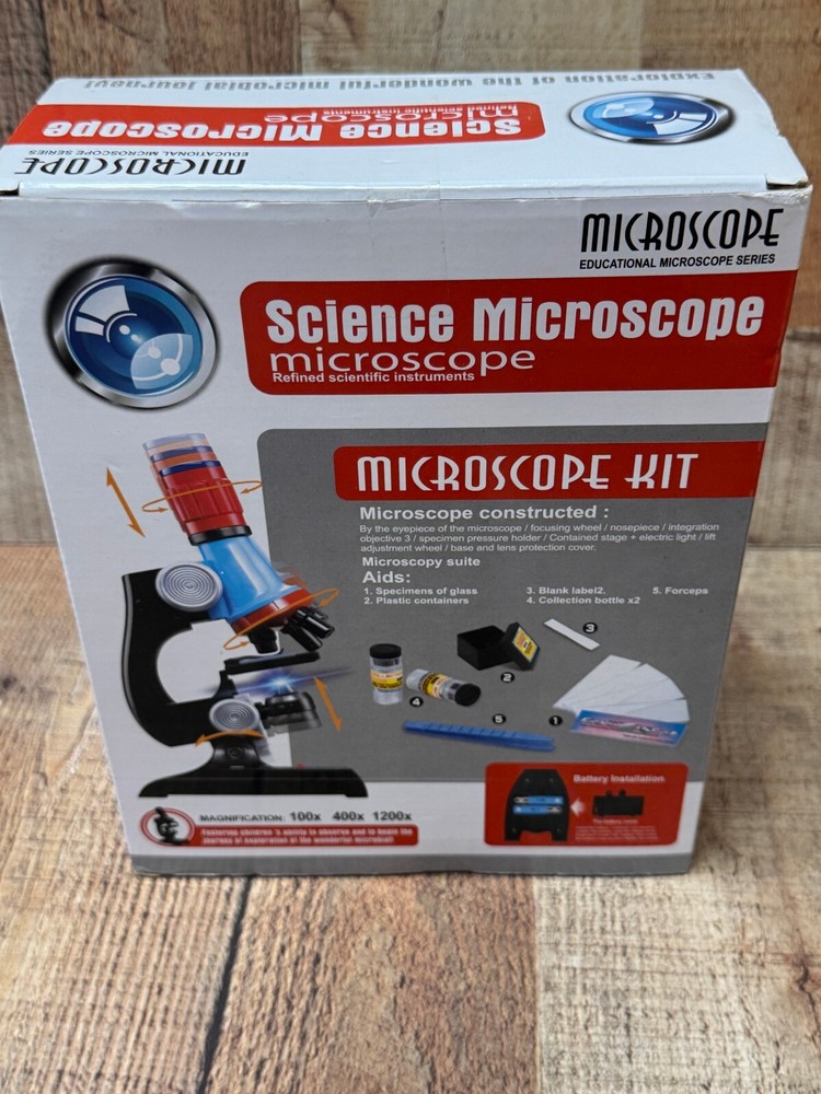 Science Microscope Kit 100x 400x 1200x Educational Microscope w/ Slides & Tools