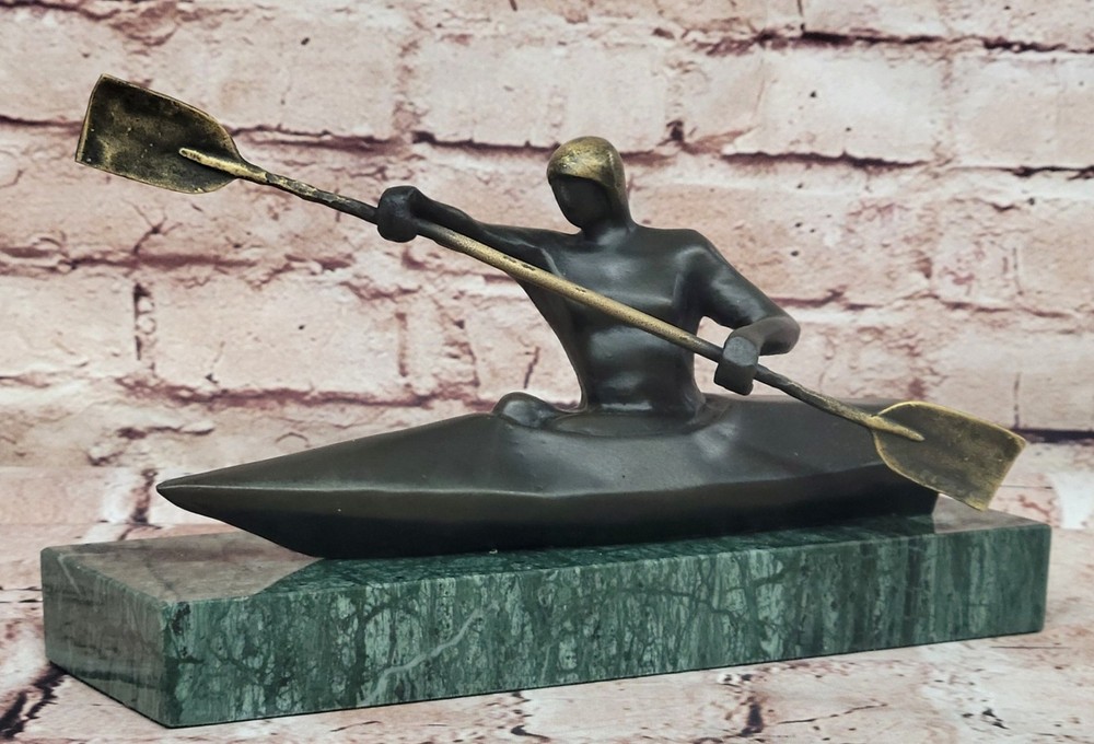 100% Solid Bronze by Lost Wax Method Man Canoer Mid Century Masterpiece Artwork