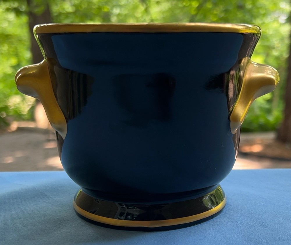 Hand Painted Heavy Gold on Black Cache Pot Planter
