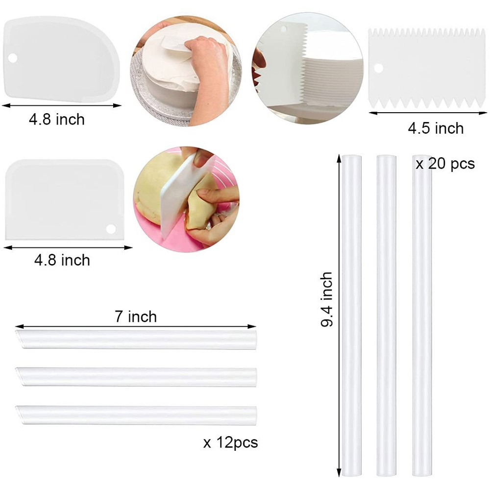 20 Plastic Cake Sticks Support Rods and 12 Clear Cake Stacking Dowels with 4 ...