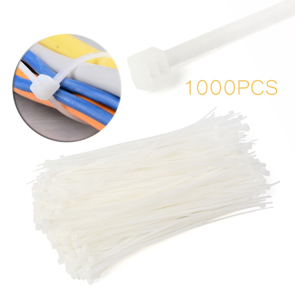 8" inch 1000 PCS Pack Network Cable Cord Wire Tie Strap Zip Nylon White US