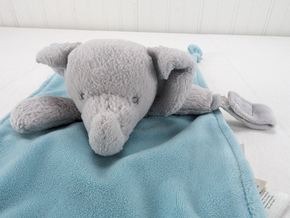 Carter's Gray Elephant Rattle Blue Security Blanket Pacifier Holder Knot 2015