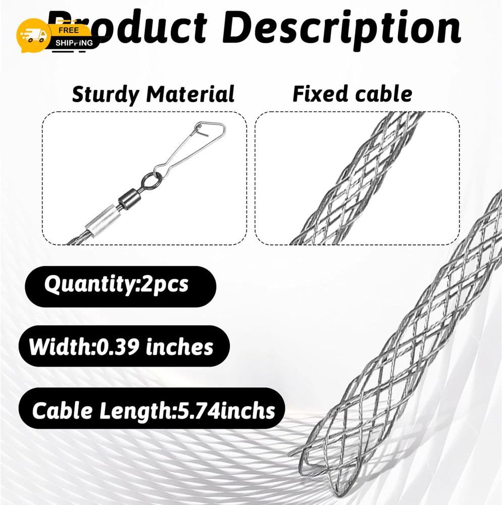 2 Pcs 1/2 Inch Wire Pulling Grip Mesh Cable Pulls Cable Pulling Grip Sock Metal