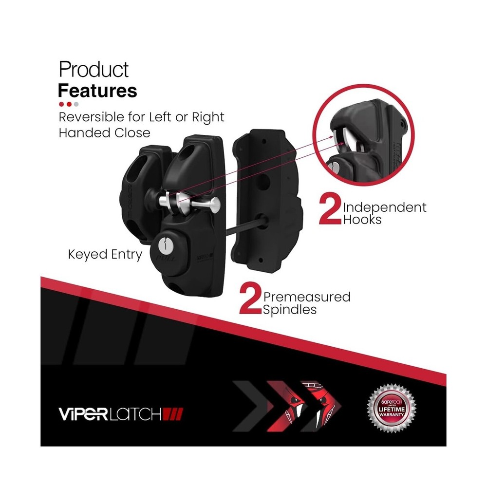 Safetech Hardware ViperX2 Gravity Gate Latch | Two-Sided Keyed Alike | 2 Inde...