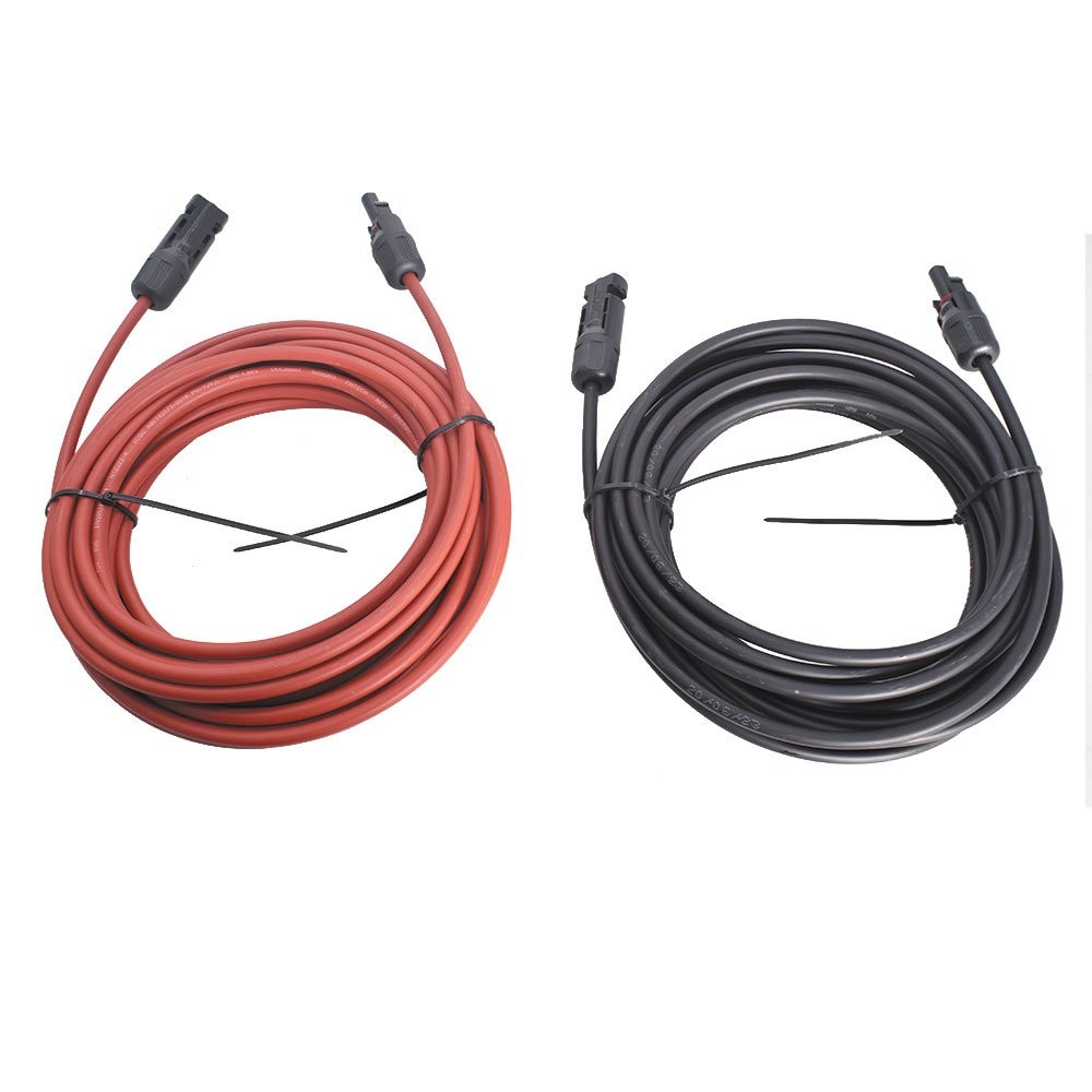 Black + Red 30 Feet Wire Connector Solar Panel Extension Cable 1 Pair 10AWG
