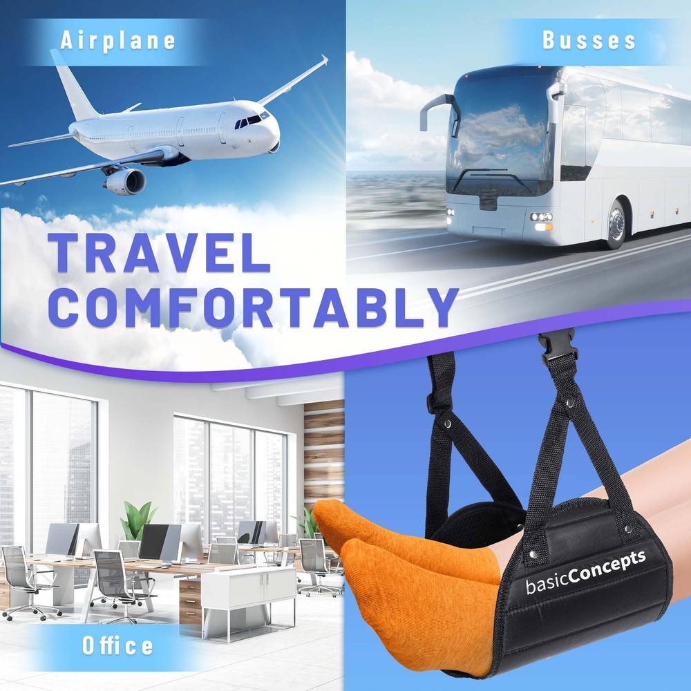 BASIC CONCEPTS Airplane Foot Hammock for Plane Travel 1 pack, Black
