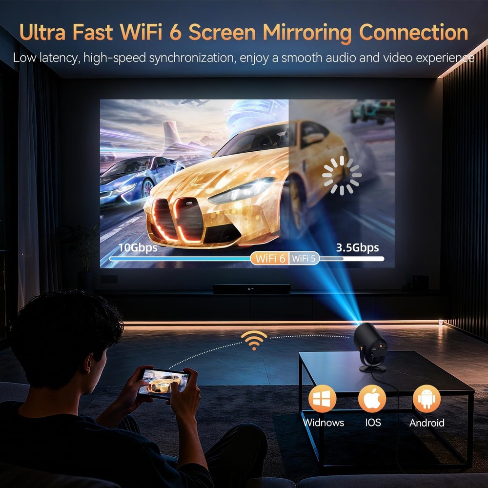 Mini Projector with WiFi and Bluetooth, Portable Projector Native 1080P Suppo...