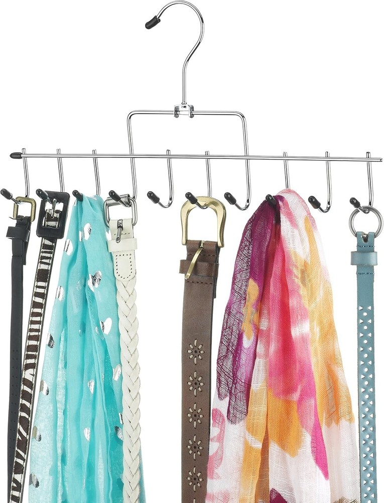 Elegant 10 Hook Accessory Hanger in Chrome & Black – Space Saving Design