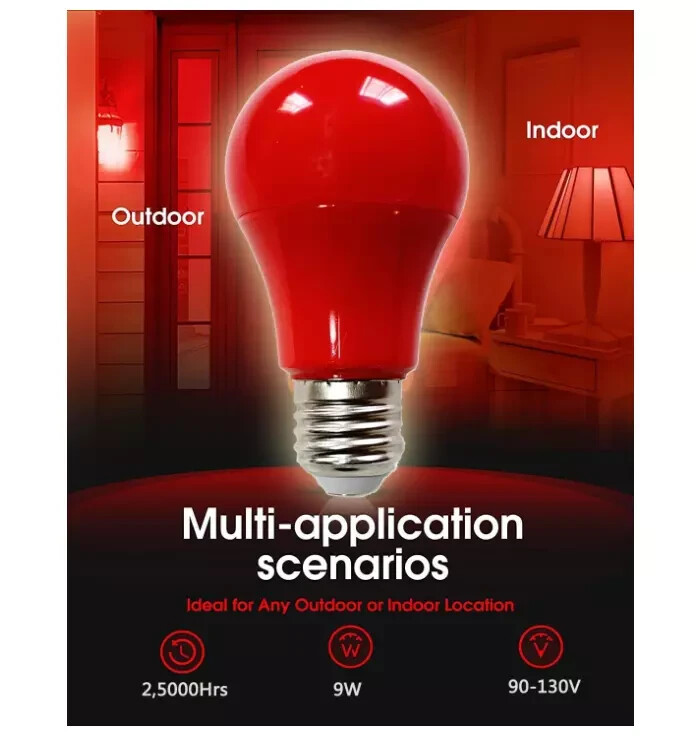 4 Pack LED Red Light Bulb, 60W Equivalent A19 Color Bulbs E26 Medium...