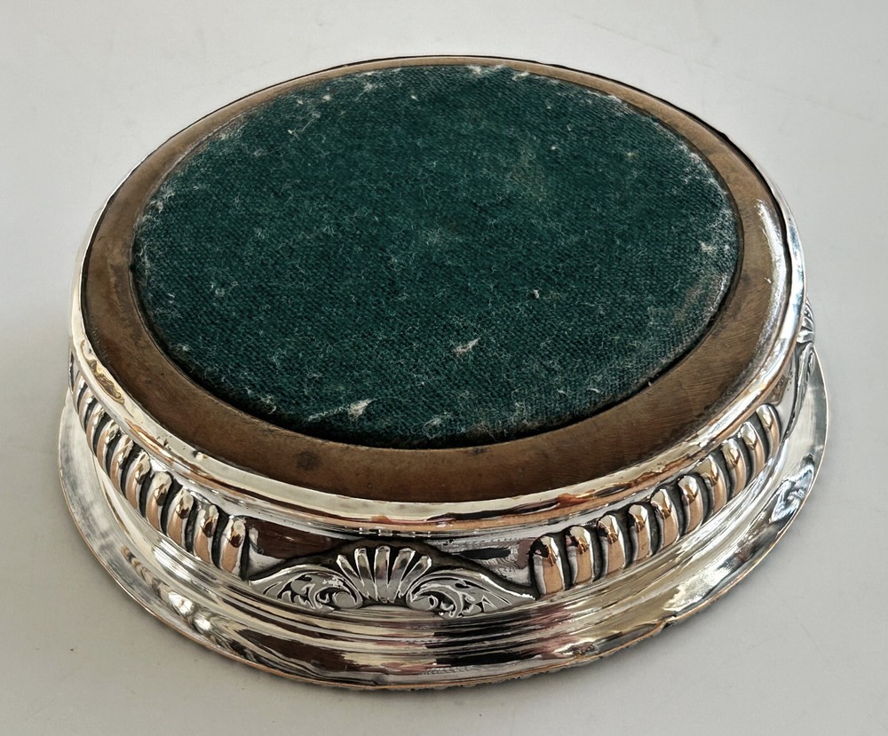 Antique Silver Plated & Turned Wood, Wine Bottle Coaster