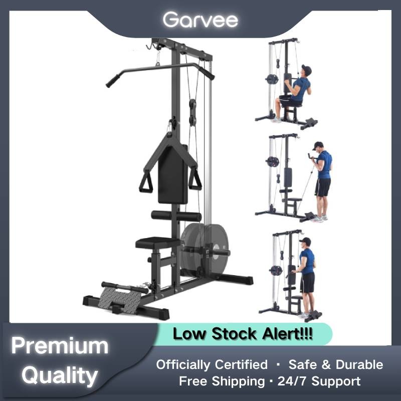 LAT Pulldown Machine Cable Row High Low Pulley Stations Leg Support Tricep Equip