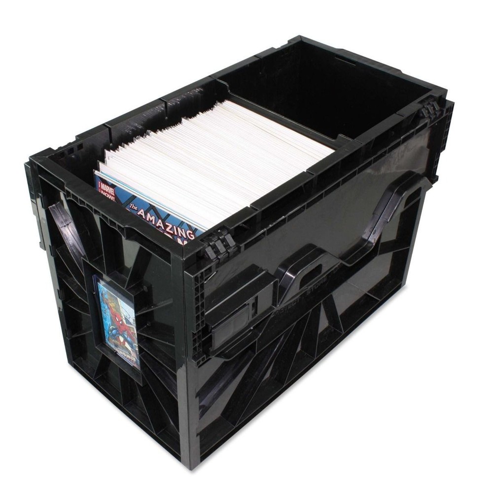 (5ct) BCW BLACK Short Comic Book Bin Heavy Duty Acid Free Plastic Stackable Box