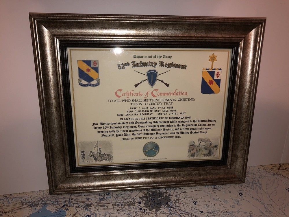 52ND INFANTRY REGIMENT / COMMEMORATIVE - CERTIFICATE OF COMMENDATION