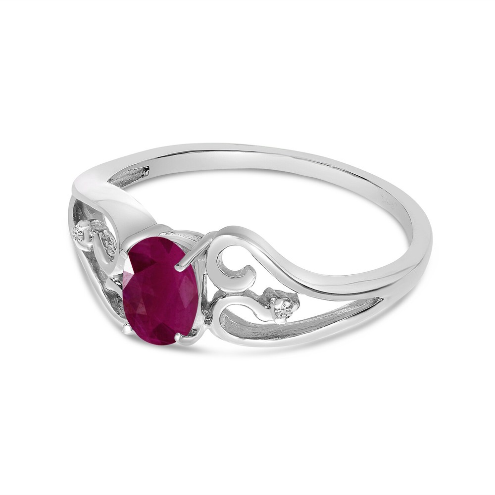 10k White Gold Oval Ruby And Diamond Ring