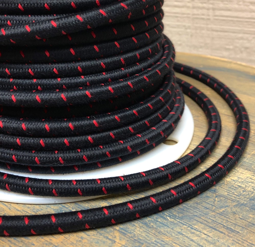 Black/Red Single Stitch Tracer Thread, Cloth Covered 3-Wire Round Fabric Cord