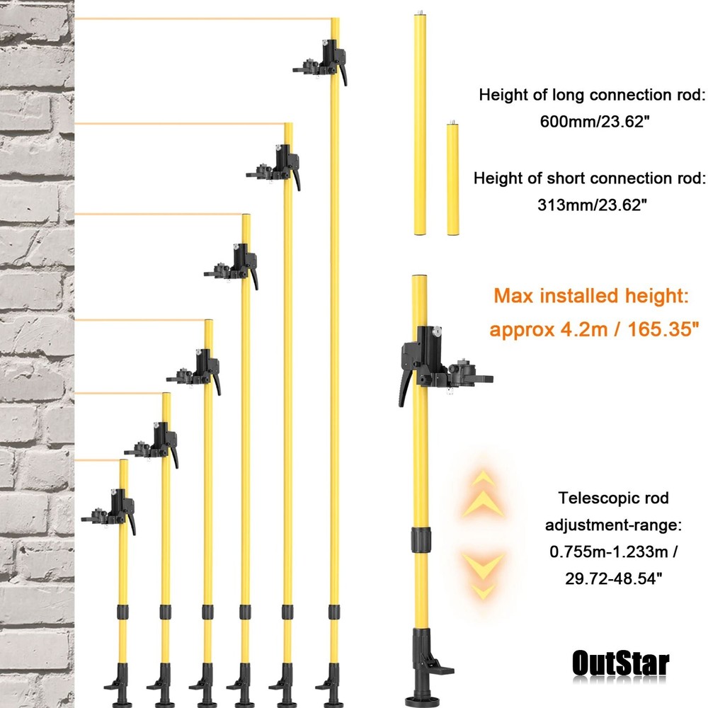 Height Laser Level Pole Mount Telescopic Pole for Laser Level Max 4.2M/13.8FT