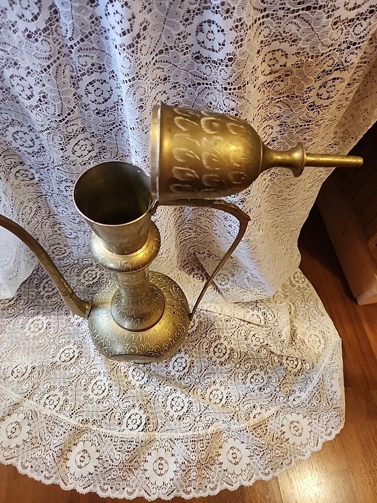 Large Etched Antique Middle Eastern Solid Brass Tea Coffee Pot Pitcher Vase 18IN
