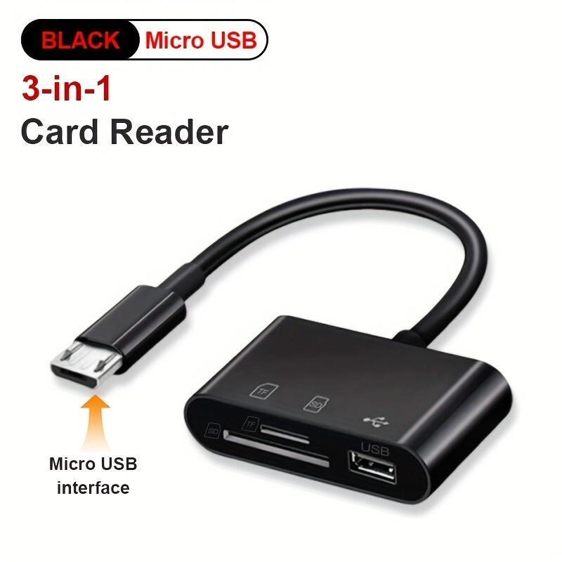 3-Port Usb-C/Micro USB Card Reader, Data Transfer Reader, Storage Card Reader wi
