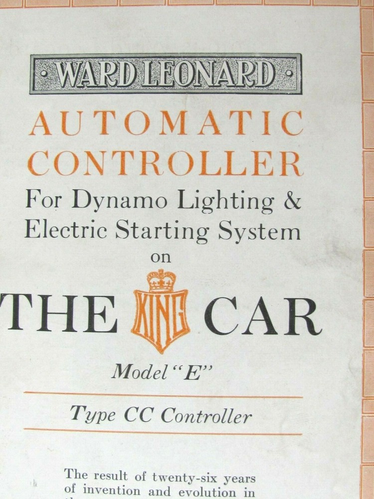 1916 BROCHURE FOR KING MOTOR CAR CO KING 8 , AUTOMATIC CONTROLLER WARD LEONARD