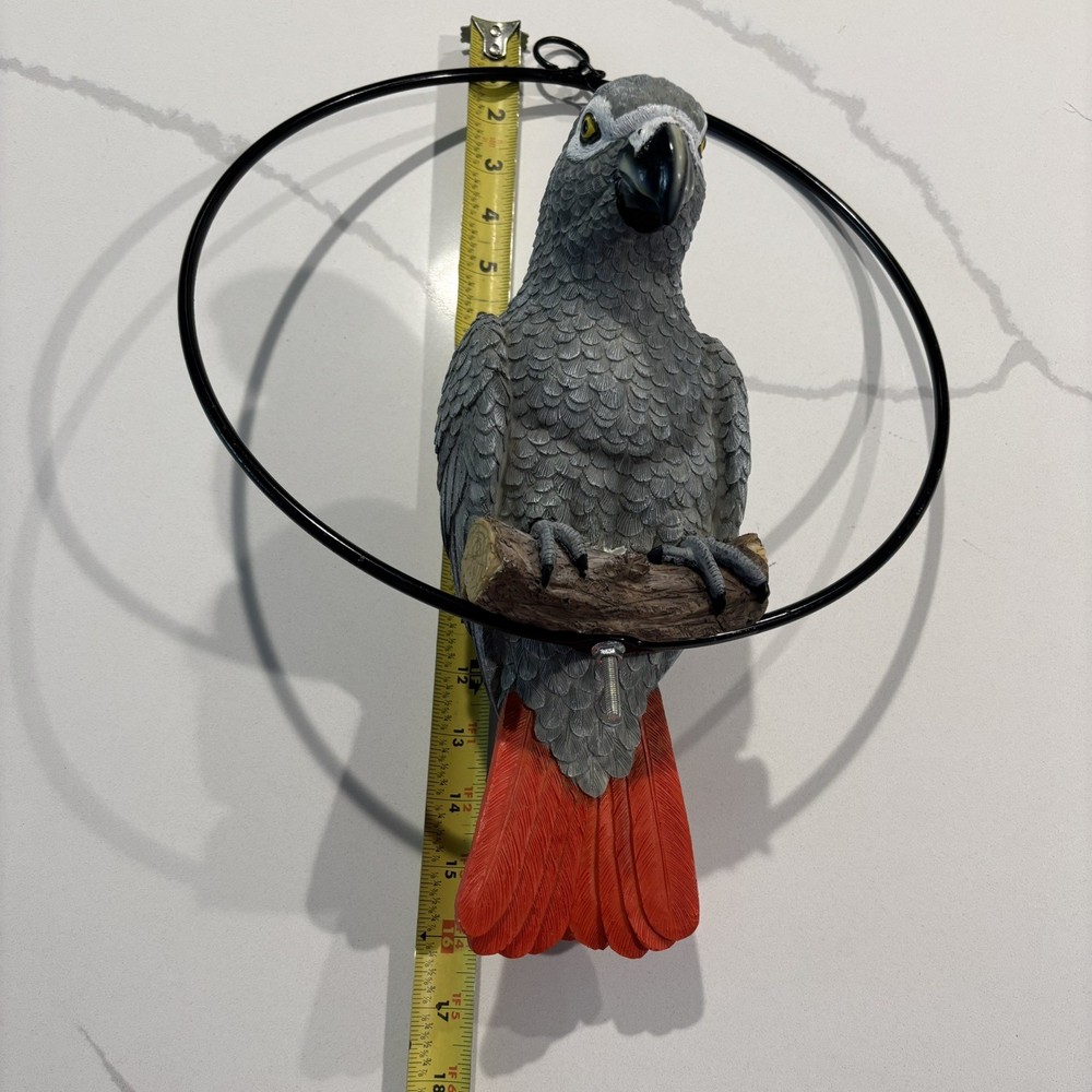 (2) Hanging Congo African Grey Parrot Perching On Branch & Embroidered Patch