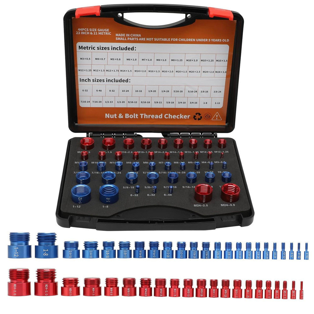 Nut and Bolt Thread Checker, Practical Thread Checker Box, 44pcs Male/Female Bol