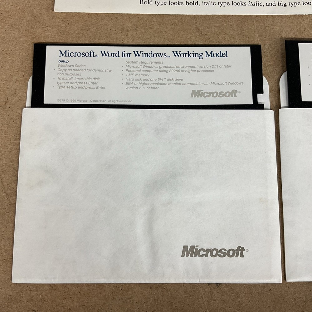 Microsoft Word Version 1.1 For Windows 5.25 Inch Floppy Vintage Computing