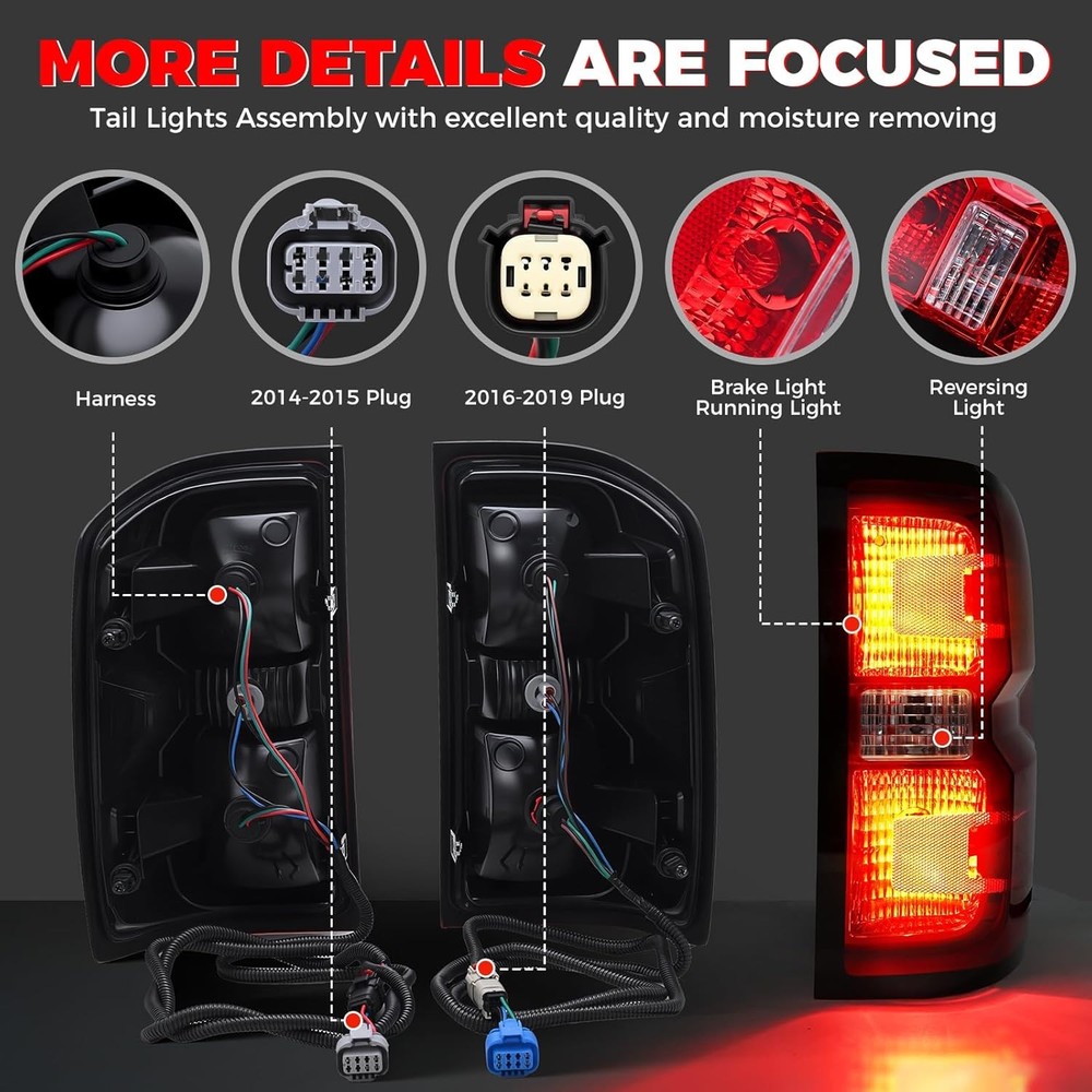 Tail Light Assembly Compatible with 2014 2015 2016-2019 Chevy Silverado 1500 250