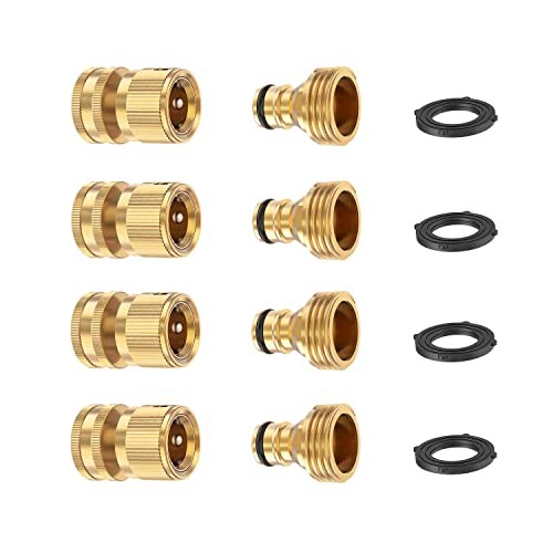 + Garden Hose Quick Connector, Solid Brass 3/4 Inch Thread Fitting No 4 Sets