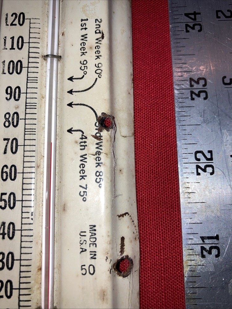 Vintage Metal Brooder Thermometer Made In U.S.A Incubator Thermometer