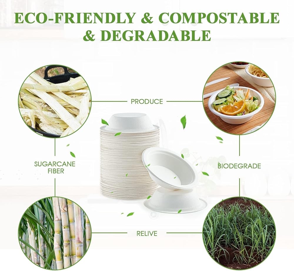 Paper Bowls, Disposable postable Bulk, Eco-friendly Bagasse,