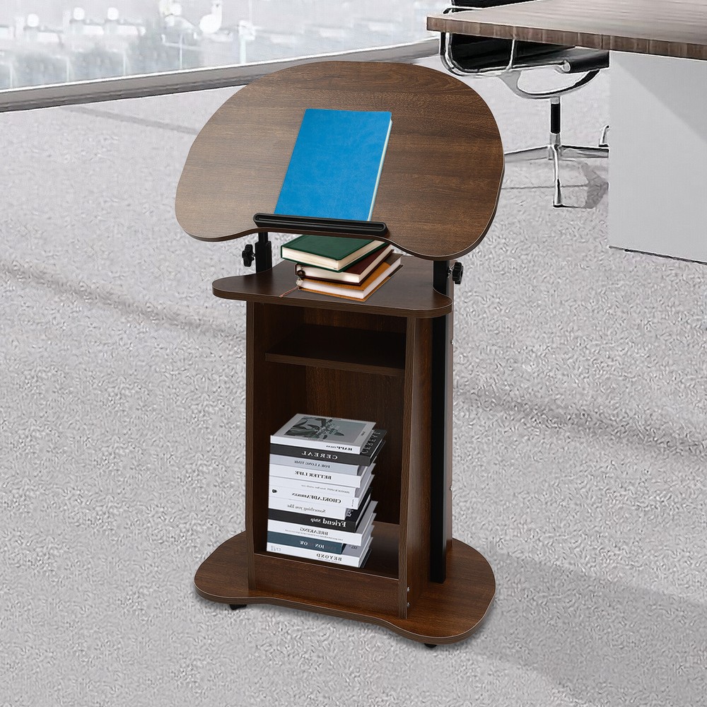 Height Adjustable Mobile Presentation Stand with Storage and Wheels