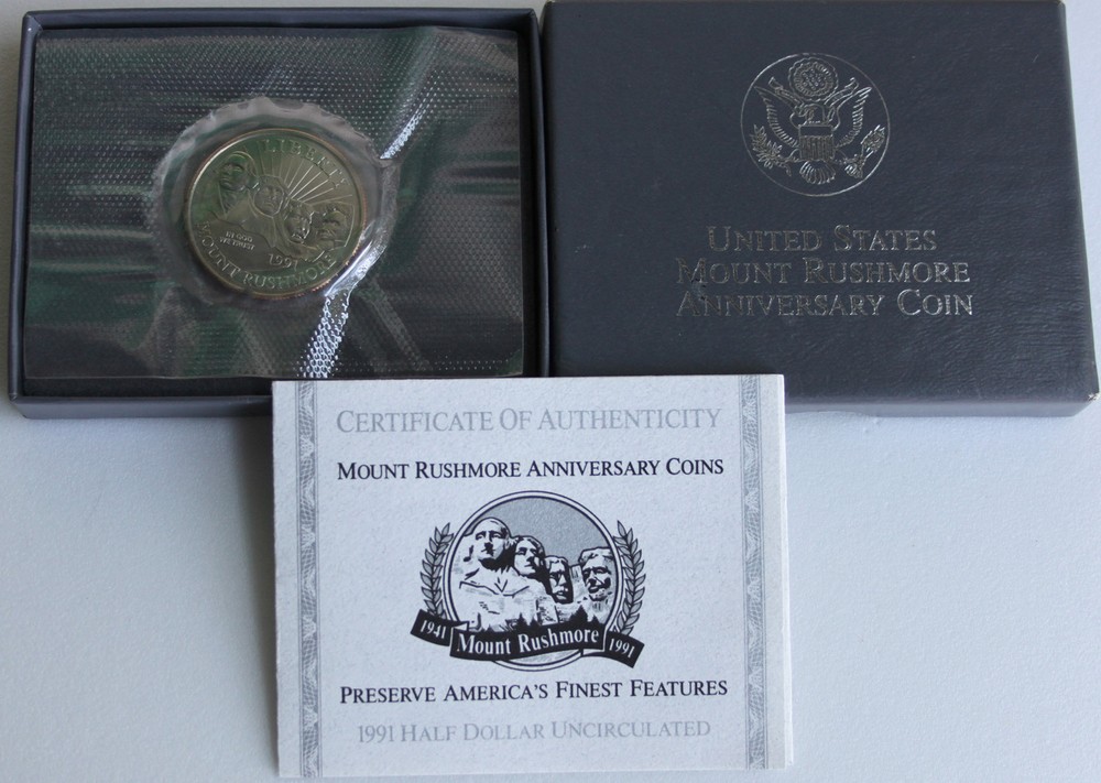 1991 D Mount Rushmore Half Dollar Commemorative Coin BU 50c US Mint Packaging