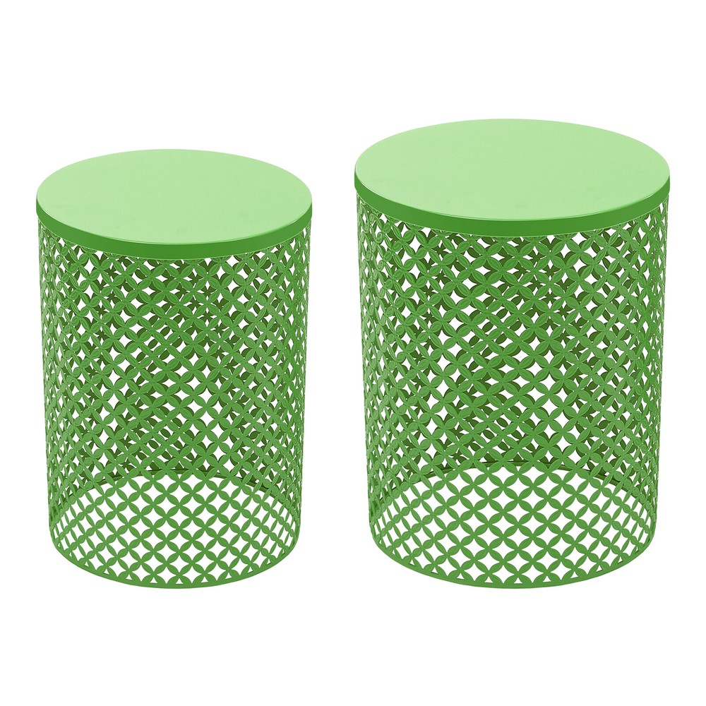 2PCS Green Side Table Metal Frame Accent Table Modern Openwork Pattern End Table