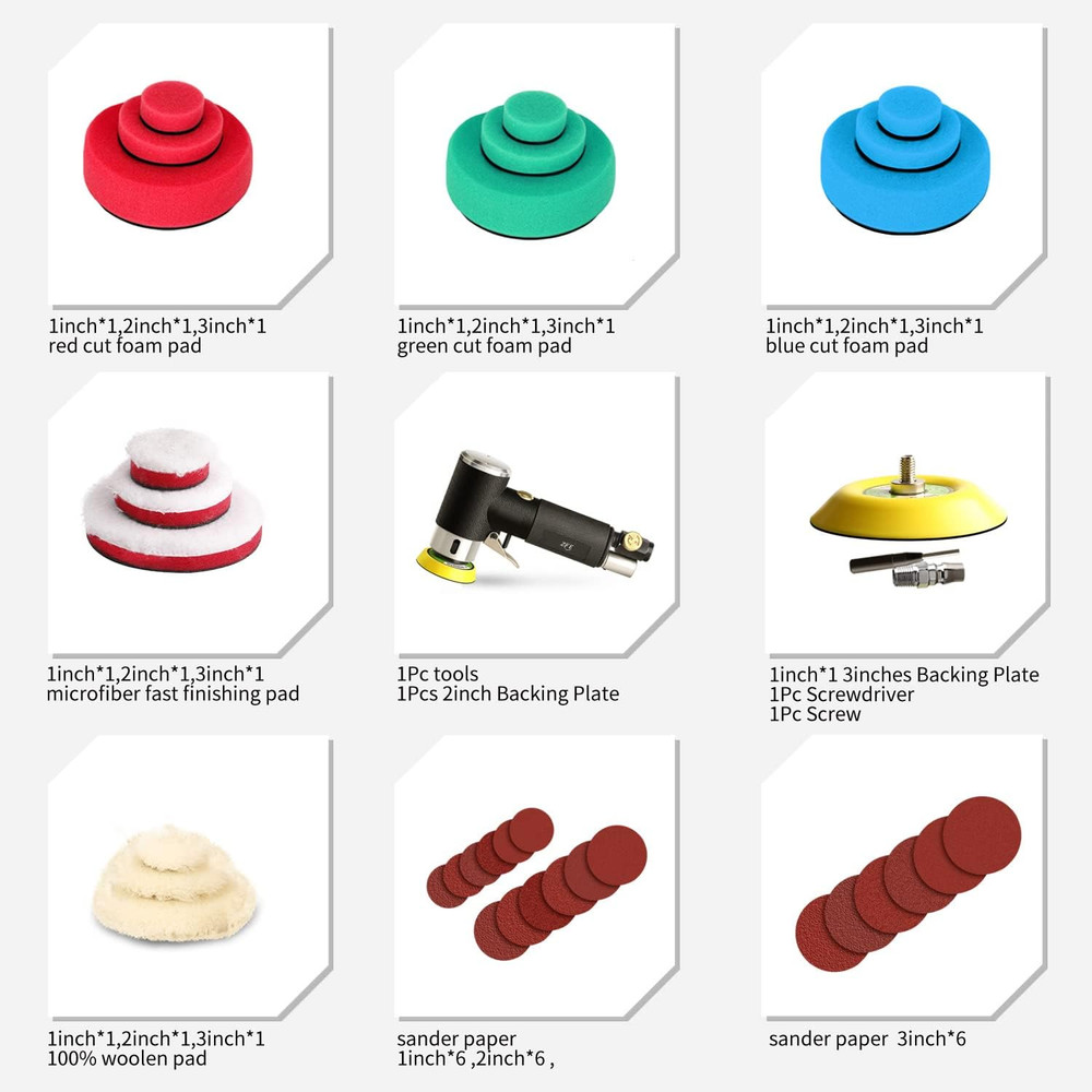 1/2/3 Inch Random Orbital Air Sander, Mini Pneumatic Sander for Auto Body Work,
