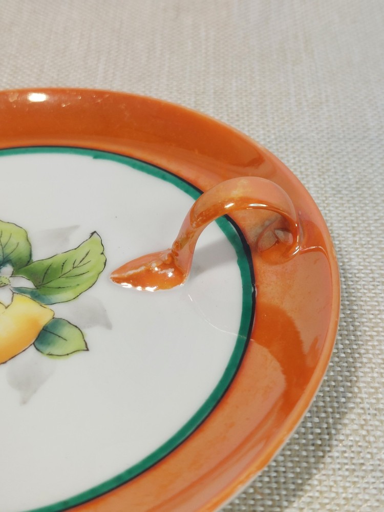 Noritake Vintage Lemon Dish Finger Handle Hand Painted Lusterware 5.5”D