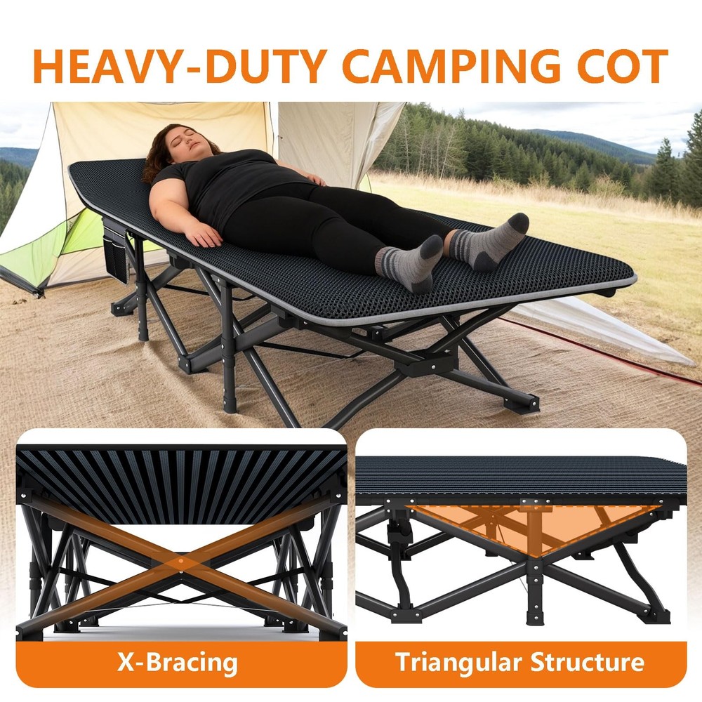 Oversized Camping Cot for Adults with Cushion Comfortable, Extra Wide 31.5'' ...