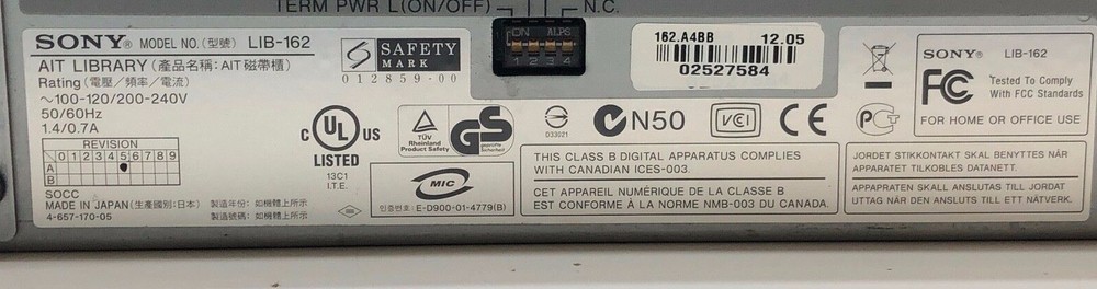 Sony LIB-162 Autoloader Tape Drive Library Storage Unit W/ Power Cord