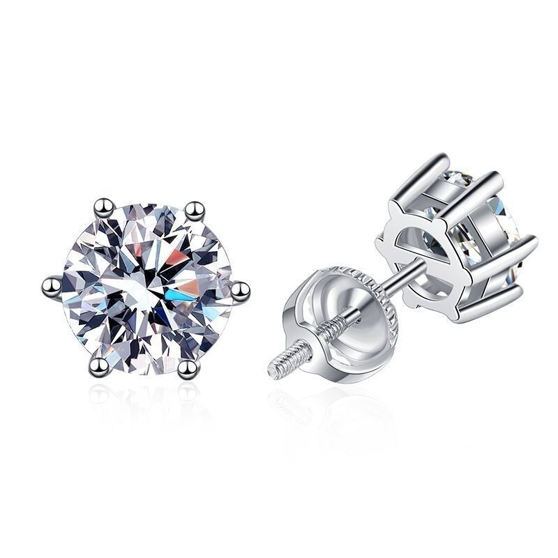 MEN 1Ct Moissanite 6P Basket Stud Earrings Screw Back Solid 925 Sterling Silver