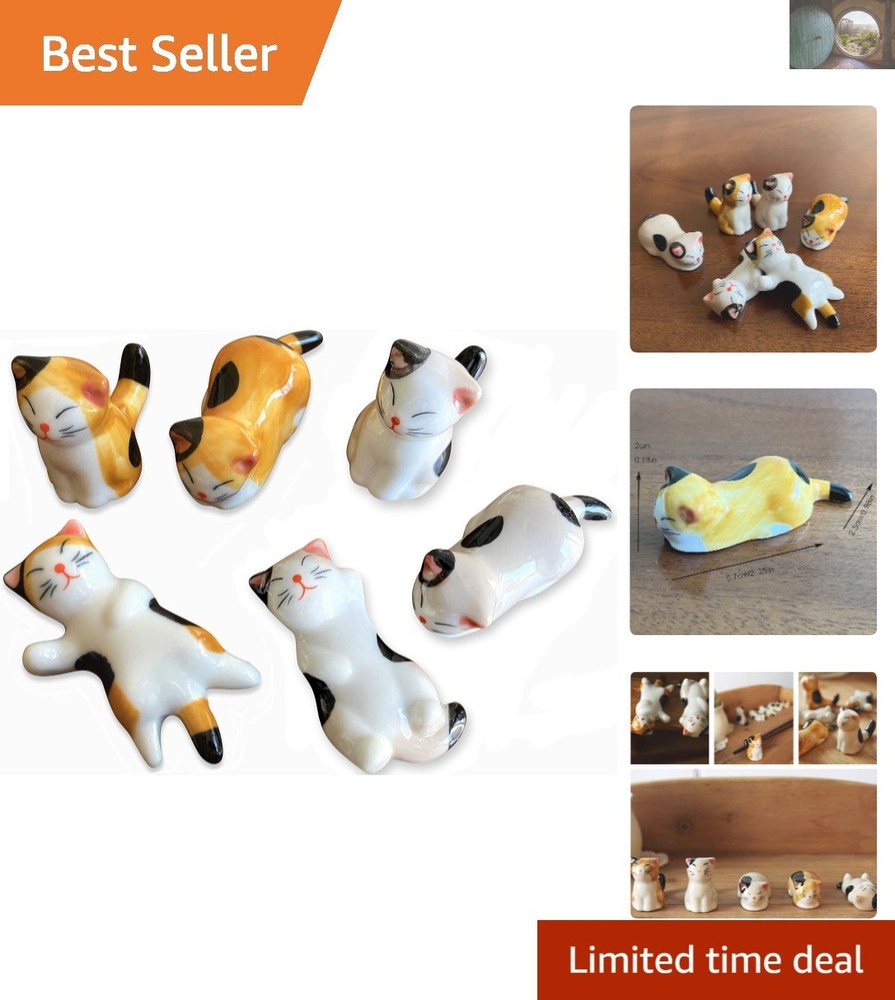 Durable Cute Cat Ceramic Chopsticks Rest – 6PCS for Fun Dining Experiences