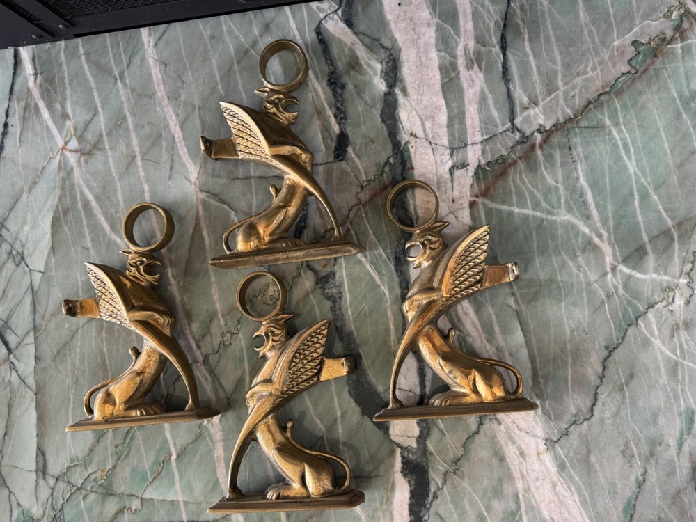 Four Never Used Antique solid Brass GRIFFIN/GARGOYLE FOOT RAIL BRACKET'S