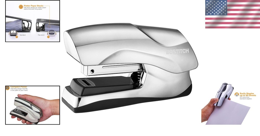 Palm-Sized Heavy Duty Stapler - Chic Chrome with No Jam & 40 Sheet Capacity
