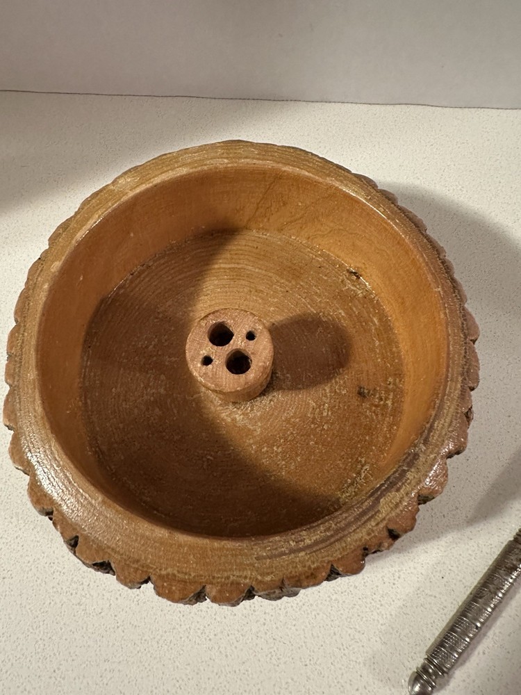 Vintage Nut Bowl Rustic Edge Tree Bark Set with 1 Nutcracker & 2 Picks