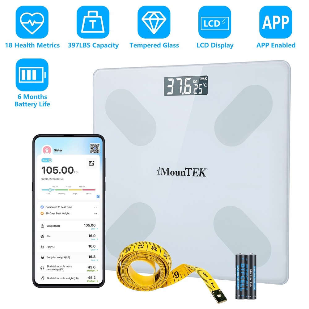 Digital Smart Scale for Body Weight & Composition BMI App Sync LCD Display
