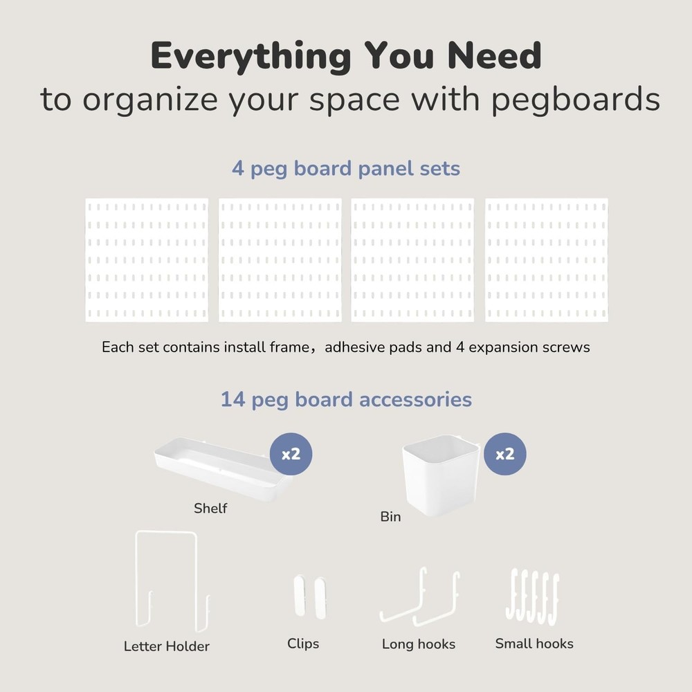 Modular Peg Board Organizer - White, 22"×22"