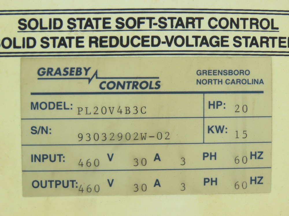 Graseby Controls PL20V4B3C Softron Soft Start Starter Controller 20Hp 460V